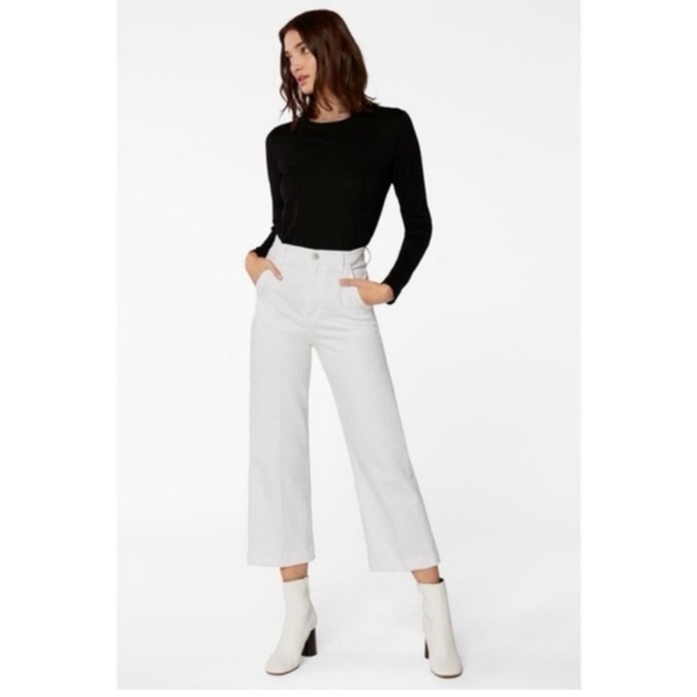 J Brand Joan High Waist Crop Wide Leg Trouser in White Size 30